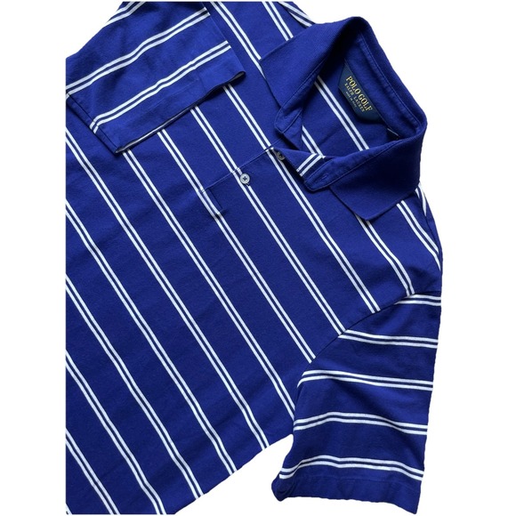 Polo Ralph Lauren Golf 100% Cotton Golf Shirt Men's Medium M Blue White Stripped - Picture 1 of 8
